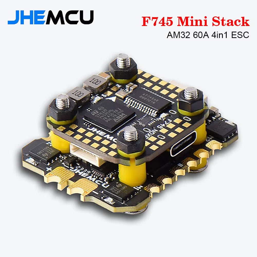JHEMCU F745 Mini Flight Controller Stack ICM42688P F745 NOXE FC 16MB Black Box W/ AM32 60A 4In1 ESC 3-6S for RC FPV Drone Parts