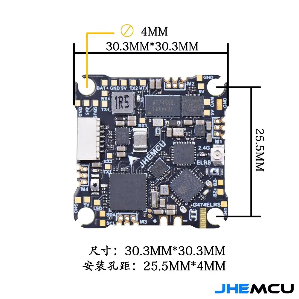 JHEMCU G474ELRS AIO Flight Controller Built-In 2.4G Receiver OSD 8MB Black Box 1-2S 25X25Mm for FPV Freestyle Drone