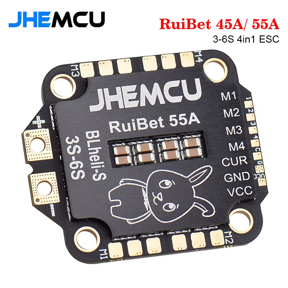 JHEMCU Ruibet 45A/ 55A ESC BLHELI_S Dshot600 4In1 Brushless ESC 3-6S 30.5X30.5 M4 for RC FPV Freestyle Flight Controller Drone