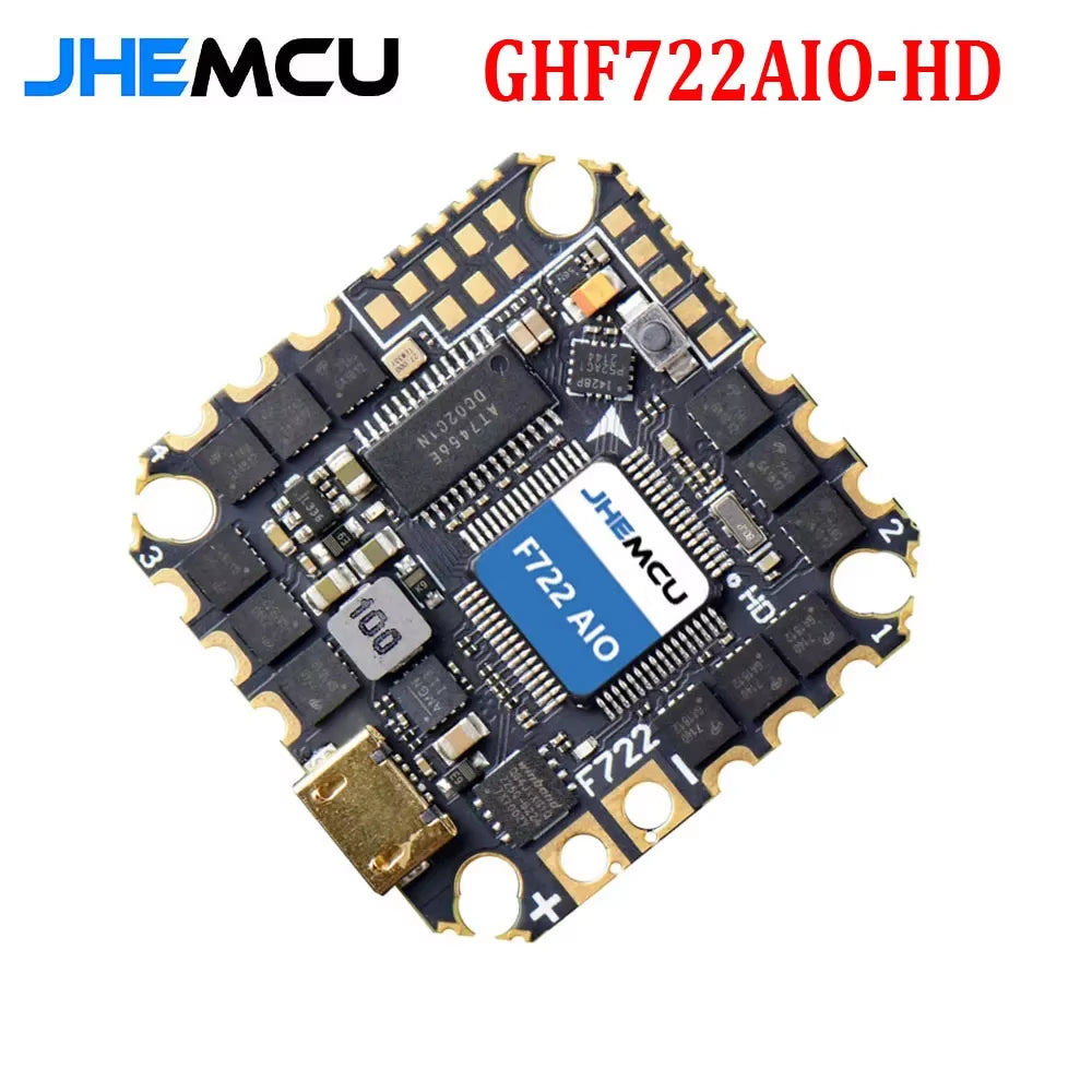 JHEMCU GHF722AIO-HD 40A AIO Flight Controller F722 FC Baro OSD Blackbox 40A 4In1 ESC 2-6S for RC FPV Freestyle Cinewhoop Drone