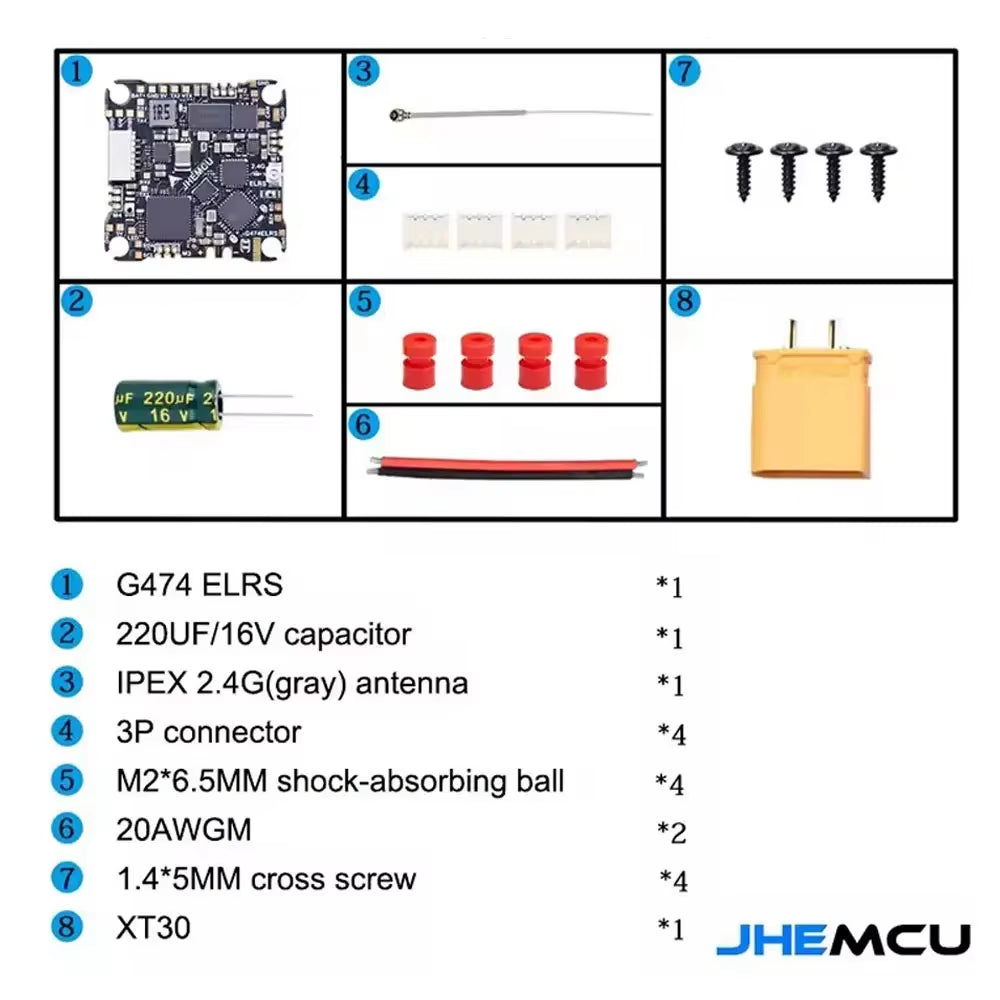JHEMCU G474ELRS AIO Flight Controller Built-In 2.4G Receiver OSD 8MB Black Box 1-2S 25X25Mm for FPV Freestyle Drone