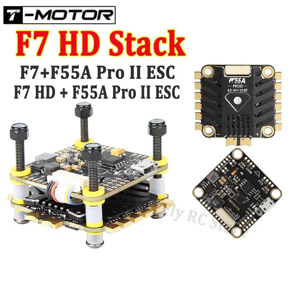 T-MOTOR F7 HD Stack F7 722 HD Flight Controller W/BMI270 + F55A Pro II 3-6S 4In1 Blheli_32 Brushless ESC for RC FPV Racing Drone